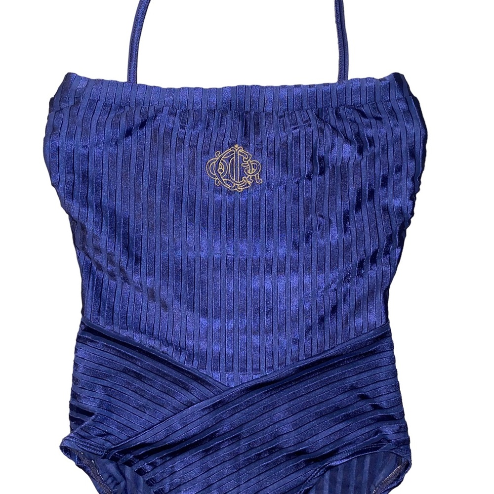 AUTH VTG Christian Dior Monogram Logo Ribbed Halter Strapless One Piece Swimsuit - Picture 4 of 16